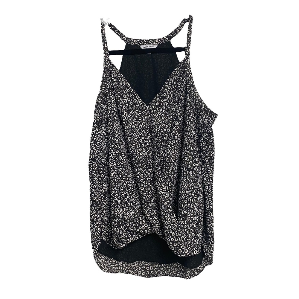 Naked Zebra faux wrap racerback dressy tank top with loose, low neckline